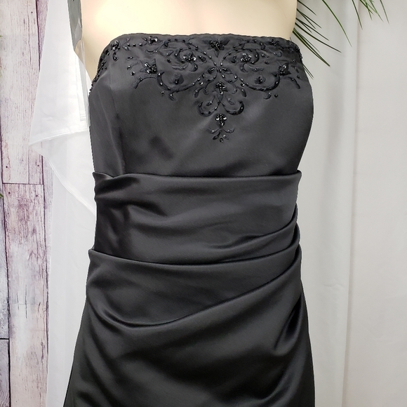 Black Satin • Embellished Bust • Strapless Gown - Picture 2 of 11